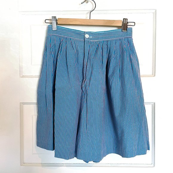 Vintage Striped Skort with Pockets - Turqoise with Red and White - Size 2 - XS - Picture 2 of 6